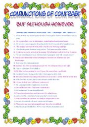 English Worksheet: But However Although  