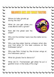 English Worksheet: Halloween Jokes and Tongue Twisters