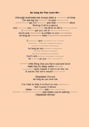 English worksheet: As long as you love me. SONG