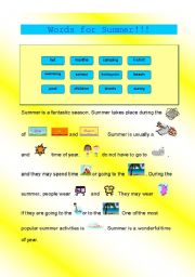 English Worksheet: Words for Summer