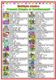 English Worksheet: PRESENT SIMPLE OR CONTINUOUS- MULTIPLE CHOICE (B&W VERSION INCLUDED)