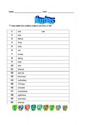 English Worksheet: Numbers 1-20