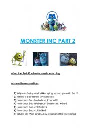 English Worksheet: MONSTER INC PART 2