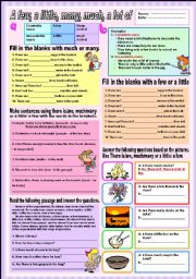 English Worksheet: A few, a little, many, much and a lot of