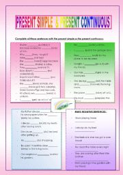 English Worksheet: PRESENT SIMPLE AND CONTINUOUS (2 PAGES)