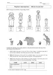 English Worksheet: Physical description