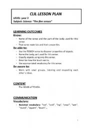 English Worksheet: CLIL Lesson Plan for the TOUCH sense