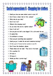 English Worksheet: Social expressions 6 - shopping for clothes