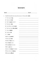 English worksheet: Synonyms