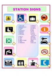 English Worksheet: AT THE STATION/SIGNS/MATCHING