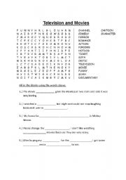 English Worksheet: Television & Movies - vocabulary and writing (worksheet + lesson plan)