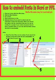 English worksheet: how to embed fonts in worn or ppt