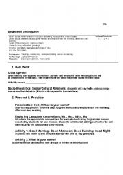 English worksheet: Begin the Beguine: Greetings