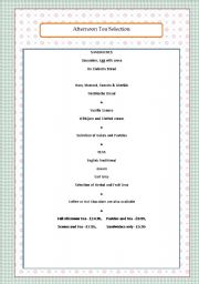 English Worksheet: Afternoon Tea Menu