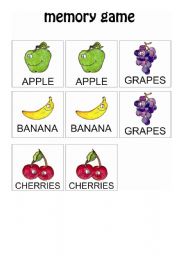 English worksheet: Fruits Memory Game 1