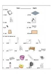 English worksheet: English classroom vocabulary