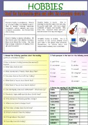 English Worksheet: HOBBIES: WHITE & BLACK VERSION WITH ANSWER KEY