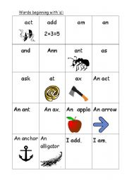 English Worksheet: Phonics - words beginning with a. Starting to read