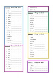 English Worksheet: Change singular to plural noun