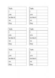 English worksheet: Verb Conjugation Chart