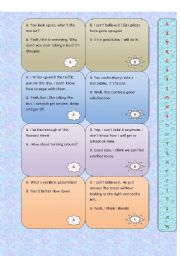 English Worksheet: Speaking cards to show annoyance and make suggestions about the traffic jam