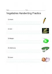 English Worksheet: Vegetables Handwriting Exercise