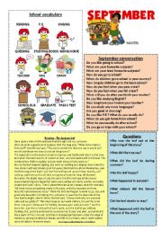 English Worksheet: September workshet 9/12 (talk, read and discuss)