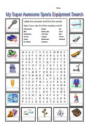 English Worksheet: My Super Awesome Sports Equipment Search