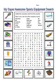 English Worksheet: My Super Awesome Sports Equipment Search