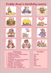 English Worksheet: Teddy Bears birthday party - story in pictures. Storytelling for children (Past simple)