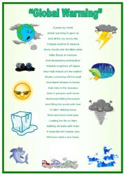 English Worksheet: Global warming (a poem by Frank)  with activities