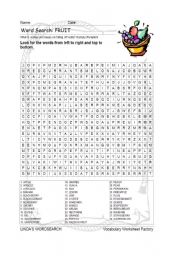 English Worksheet: WORDSEARCH: FRUIT