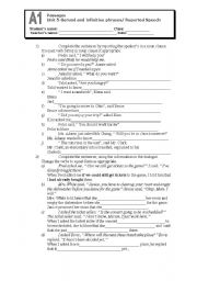 English Worksheet: Review Reported Speech and gerund phrases
