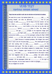 English Worksheet: VERB TEST MIXED TENSES