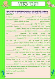 English Worksheet: VERB TEST MIXED TENSES