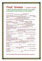 English Worksheet: Past tenses review