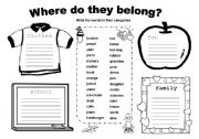 English Worksheet: WORD CATEGORIES