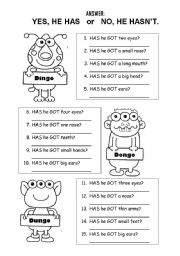 English Worksheet: HAS HE GOT...?