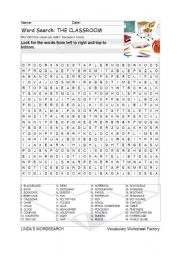 English Worksheet: WORDSEARCH: THE CLASSROOM