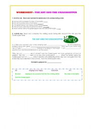 English Worksheet: the Ant and the Grasshopper 