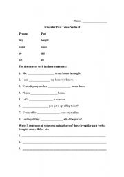 English worksheet: Irregular Past Tense Verbs:  Buy, Come, Do, Eat