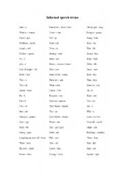 English Worksheet: English Informal speech term