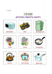 English Worksheet: kitchen Objects 1