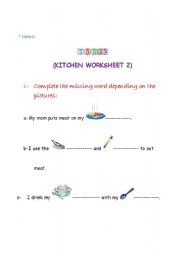 English worksheet: Kitchen Worksheet 2
