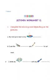 English Worksheet: Kitchen Worksheet 2