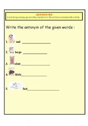 English Worksheet: antonyms