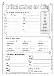 English Worksheet: Ordinal numbers and dates