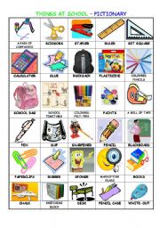 English Worksheet: Things at school - pictionary