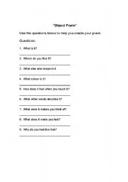 English worksheet: Object poem