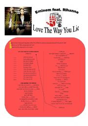 English Worksheet: EMINEM feat. RIHANNA love the way you lie song-based activity (+answer key)